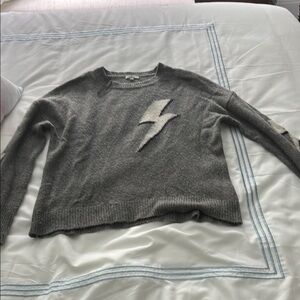 Rails Gray Crew Neck Sweater with Lightning Bolt Design